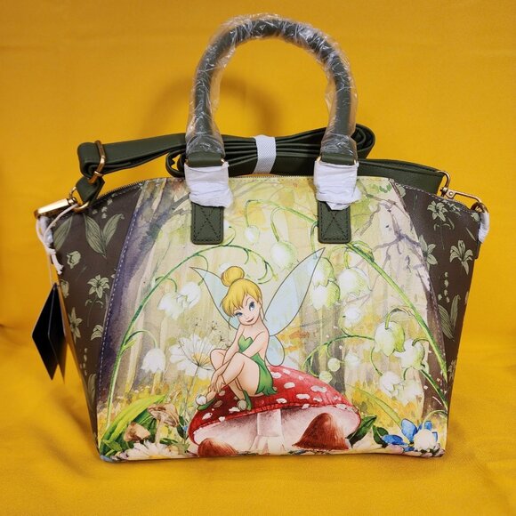 Loungefly Disney Peter Pan Tinker Bell Mushroom Forest Green Satchel HandBag NEW - Picture 1 of 11